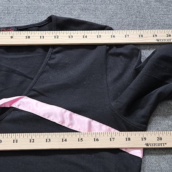 Simon Chang Top XL Womens Black Pink Ribbon 3/4 Sleeve V Neck Y2K Office Boho - Picture 4 of 11